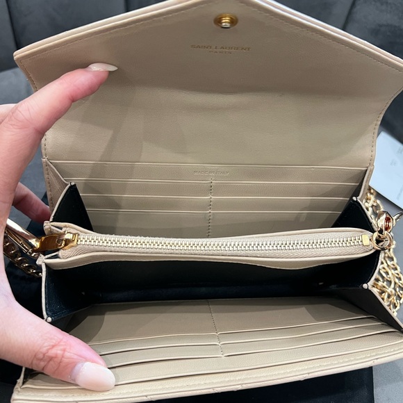 Beige Saint Laurent Cassandre Envelope Flap Wallet on Chain - Picture 4 of 15